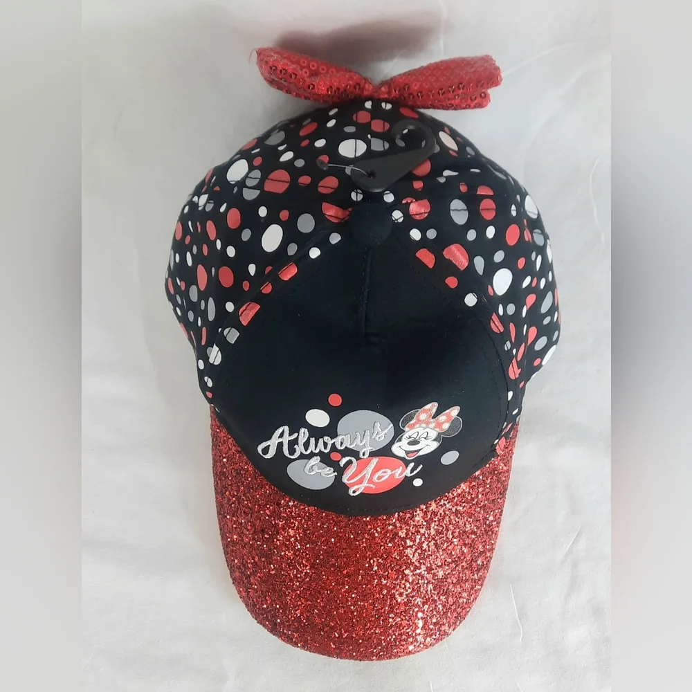Disney Parks Minnie Mouse Youth Hat Glitter Sequin Bow Always Be You Cap Black